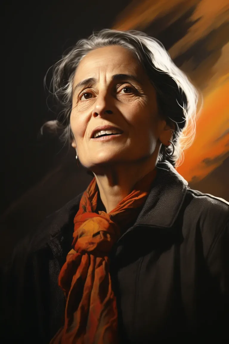 Imagen realista de Dolores Ibárruri, La Pasionaria, icónica dirigente comunista española, creada por IA. Contiene citas famosas, chat IA interactivo y recursos didácticos.
