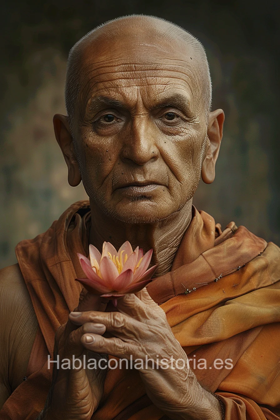 Imagen realista de Siddhartha Gautama - Buda, figura espiritual y fundador del budismo, creada por inteligencia artificial. Contiene enseñanzas y citas célebres, diálogos de chat IA y ejercicios de meditación guiados.