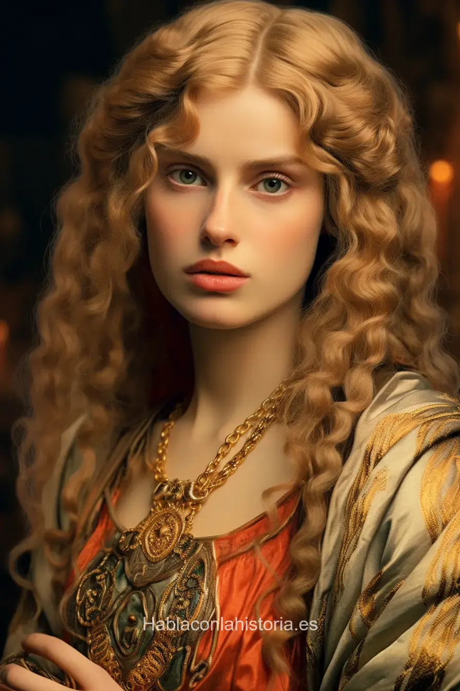 Imagen realista de Helena de Troya, la emblemática figura de la mitología griega, creada mediante inteligencia artificial. Contiene citas famosas, interacción de chat IA y actividades lúdico-educativas.