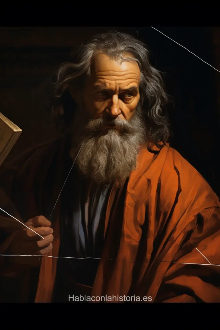 Imagen realista de Euclides, el Padre de la Geometría, generada por IA. Contiene citas célebres, diálogos de chat de IA y recursos didácticos.