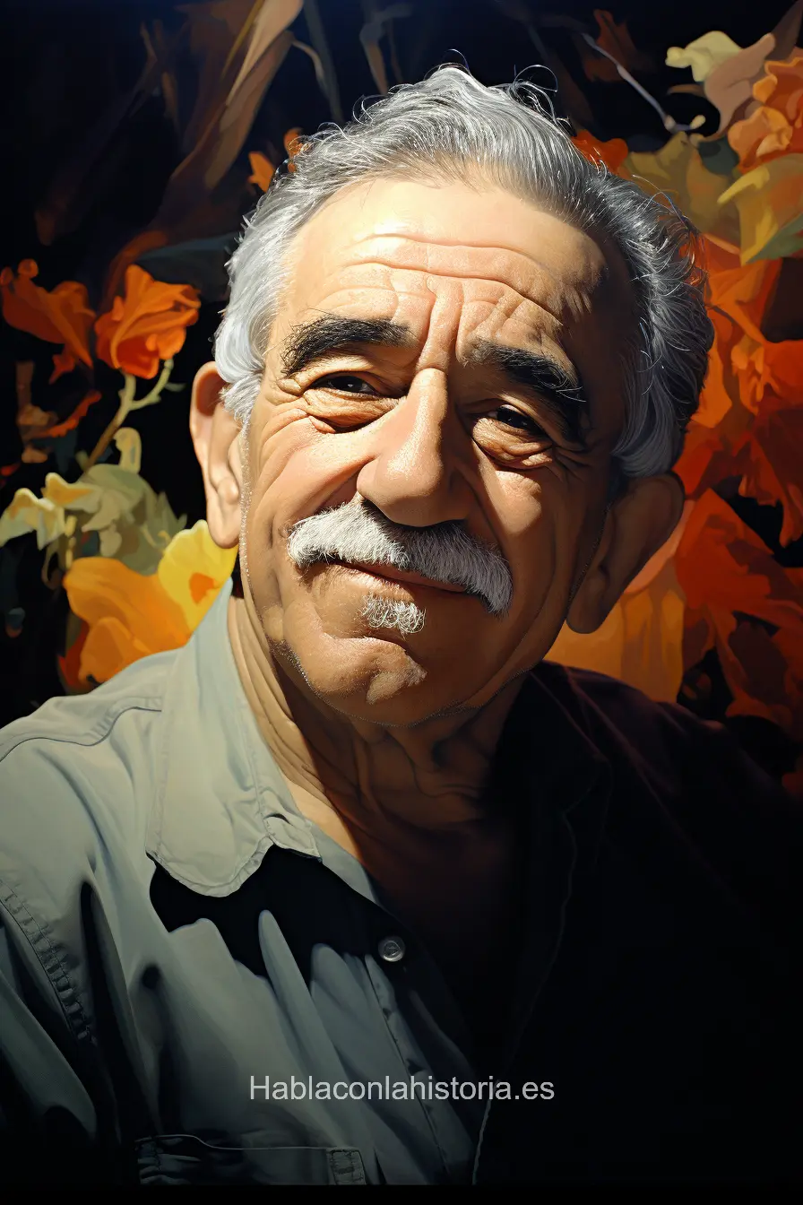 Imagen realista de Gabriel García Márquez, premio Nobel de Literatura, creada por IA. Contiene citas famosas, interacción en chat de IA y recursos didácticos.