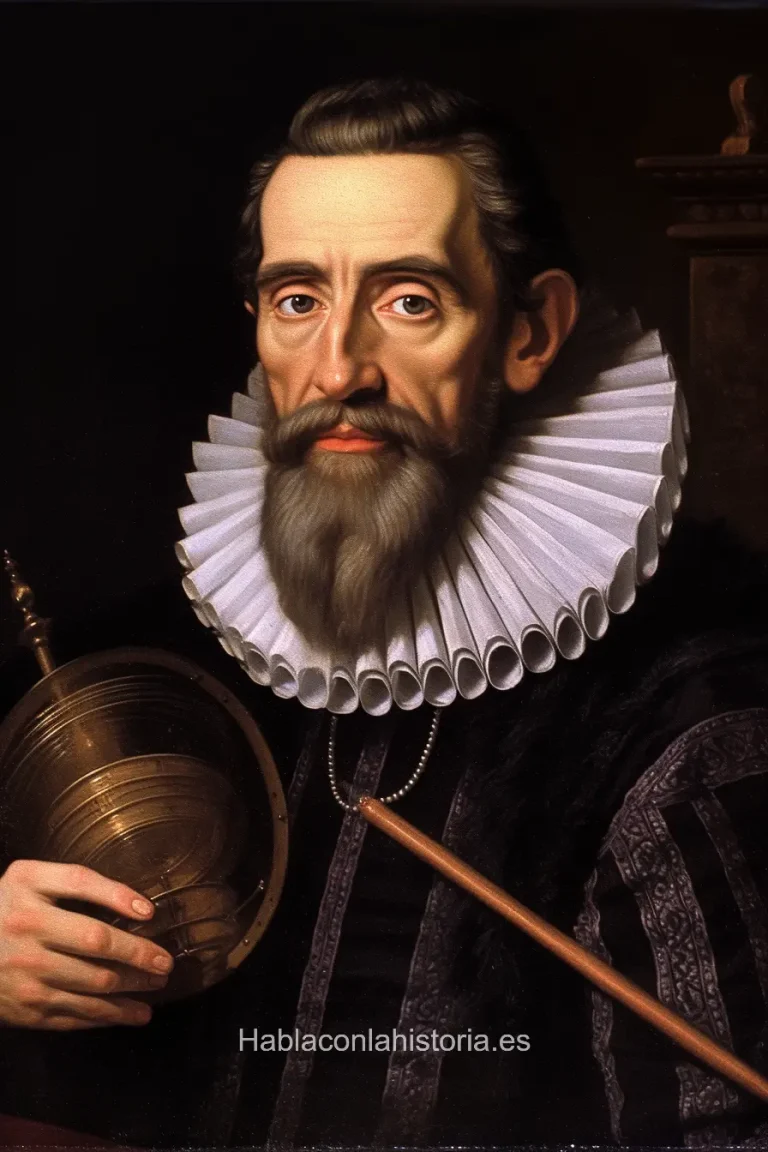 Imagen realista de Johannes Kepler, matemático y astrónomo alemán, precursor de la astronomía moderna, generada por IA. Contiene citas célebres, interacción de chat IA y actividades de aprendizaje sobre sus leyes de movimiento planetario.