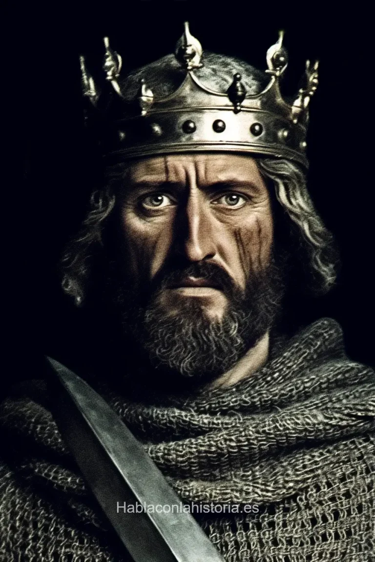 Imagen realista de Ricardo Corazón de León, el rey de Inglaterra y líder militar durante las Cruzadas, generada por IA. Contiene citas célebres, interacción de chat IA y actividades de aprendizaje histórico.
