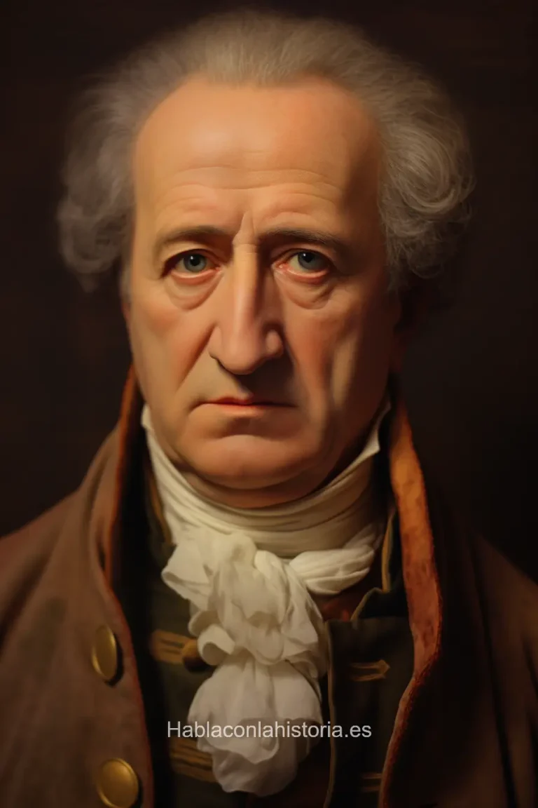 Imagen realista de Johann Wolfgang von Goethe, el famoso escritor y estadista alemán, generada por IA. Contiene citas célebres, interacción de chat IA y actividades de aprendizaje literario e histórico.