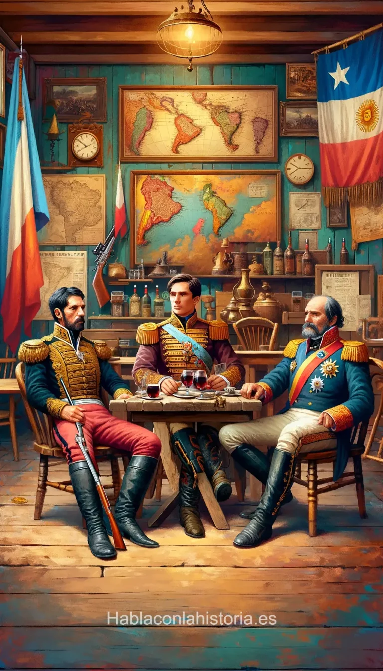 Simón Bolívar, José de San Martín y Bernardo O'Higgins