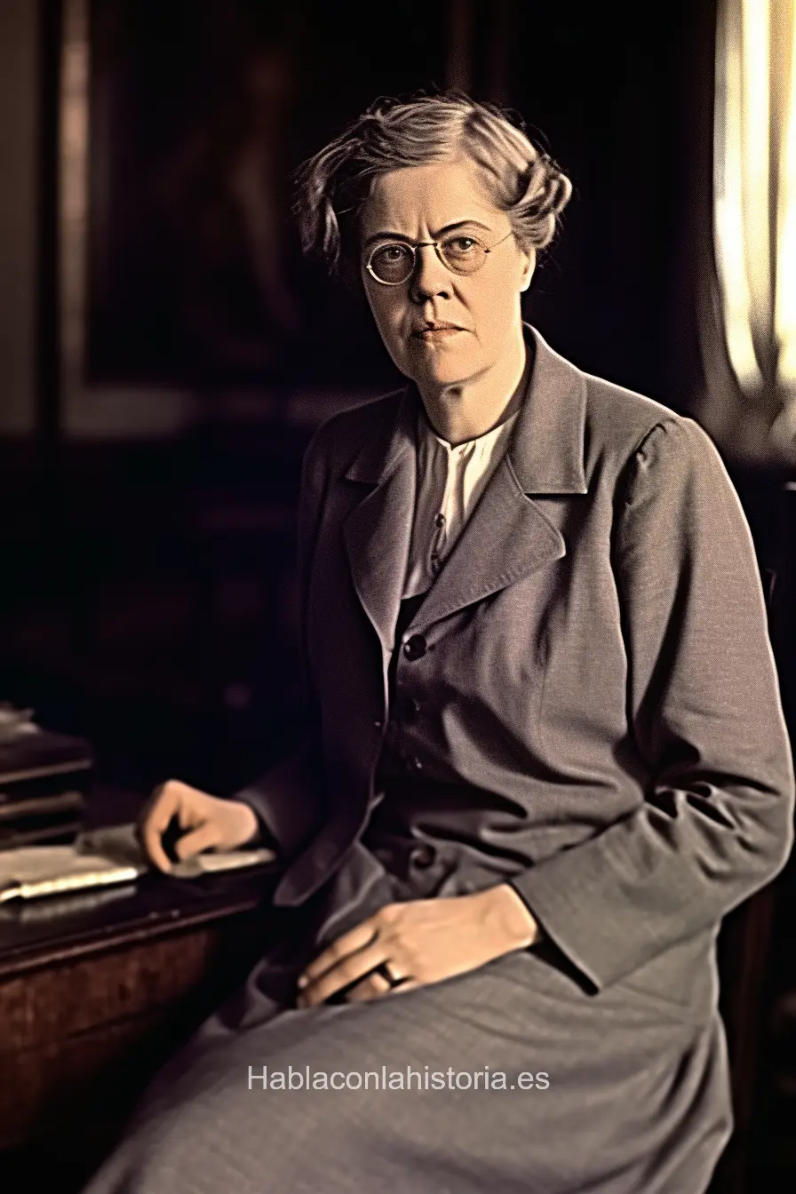 Imagen realista de Nadia Boulanger, célebre compositora, directora de orquesta y profesora de música francesa, generada por IA. Contiene citas célebres, interacción de chat IA y actividades de aprendizaje musical.