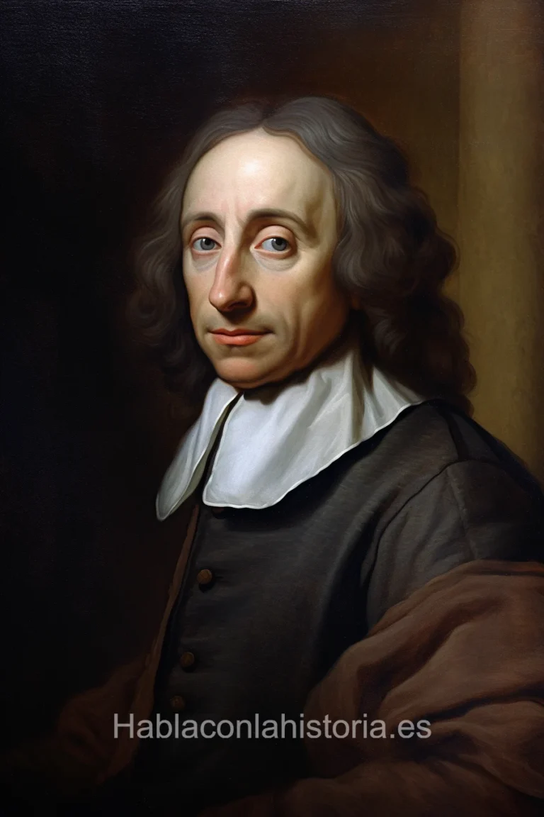 Foto realista de Blaise Pascal, el matemático y filósofo francés, generada por IA. Contiene citas célebres, chat de inteligencia artificial y tareas didácticas.
