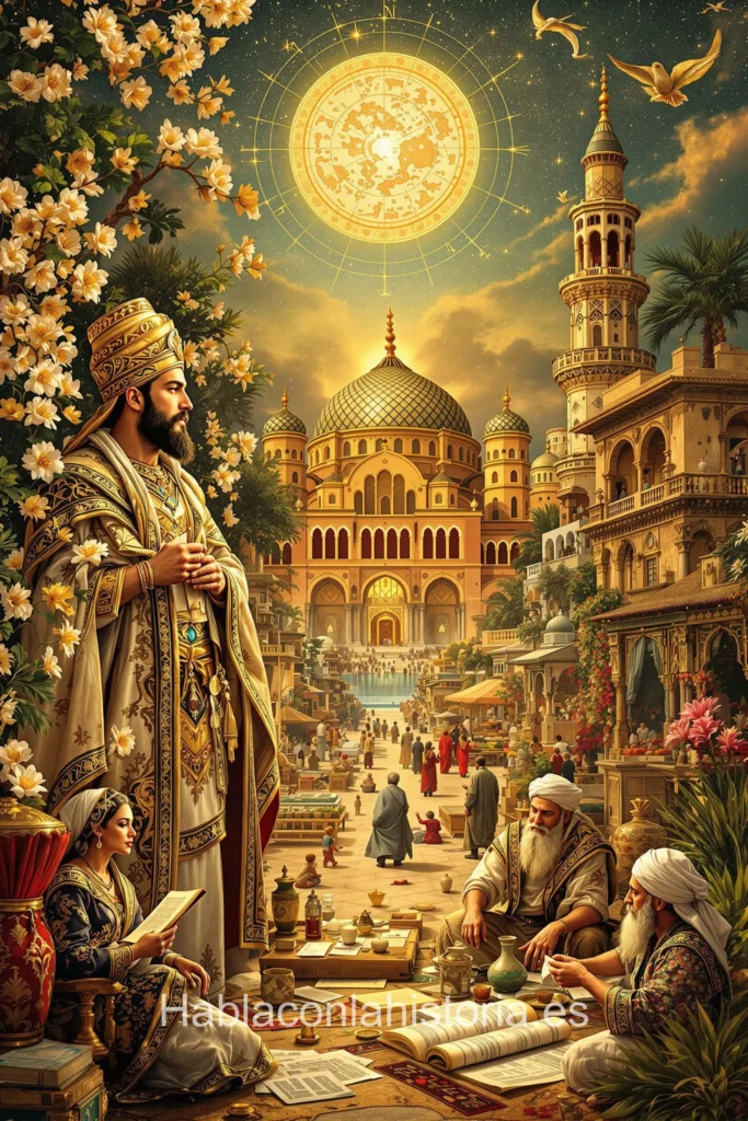 Imagen realista de Al-Ándalus, la histórica región musulmana de la península ibérica, generada por IA. Contiene citas célebres, interacción de chat IA y actividades de aprendizaje histórico.
